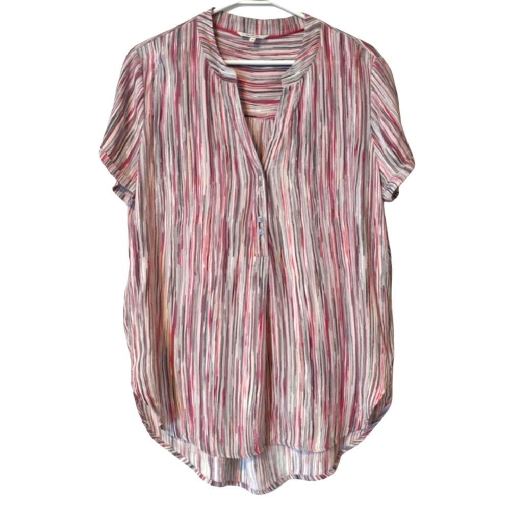 Sandwich Striped Viscose V-Neck Short Sleeve Blouse 40